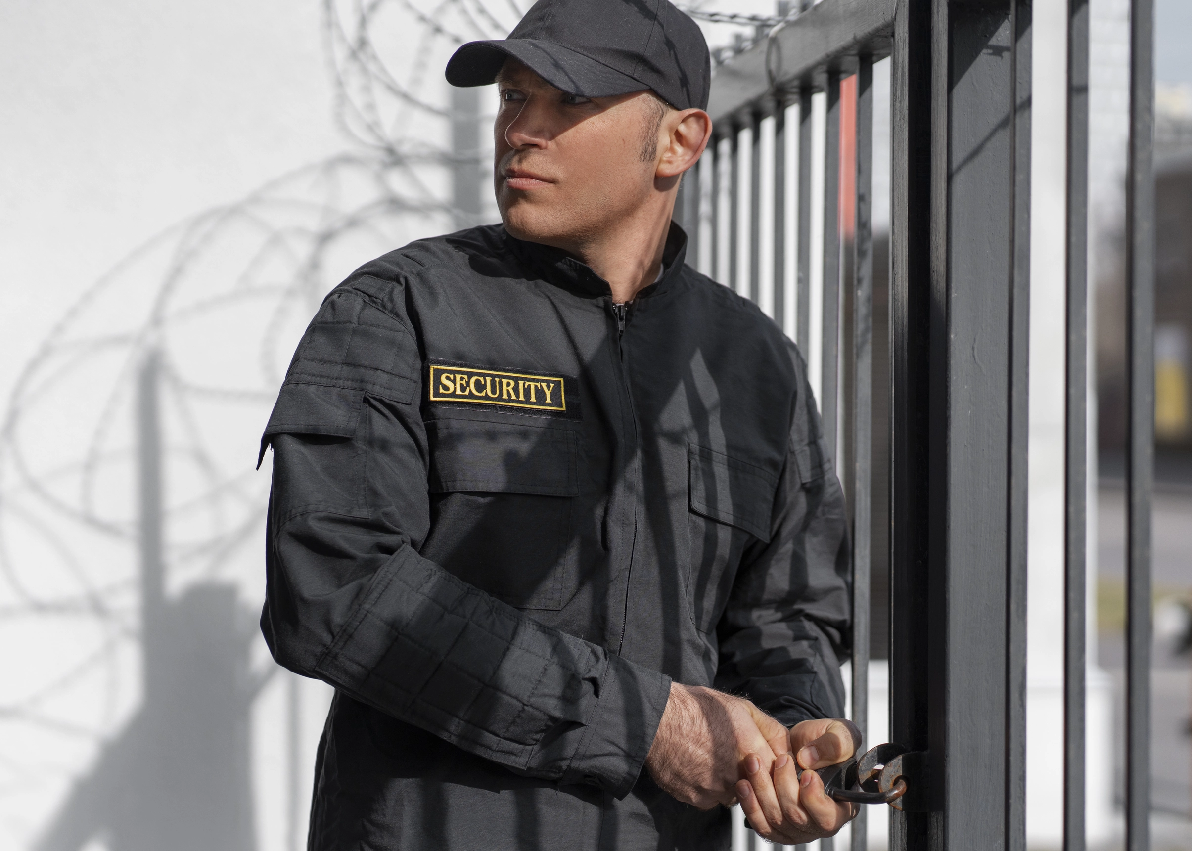 Uniformed AUS security guard on post in Lancaster